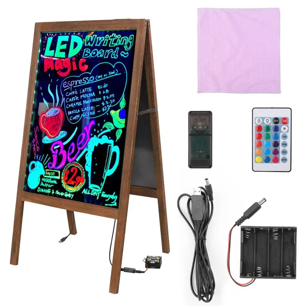 Large LED Magnetic Chalkboard Sandwich Board Restaurant Store Business Menu Sign